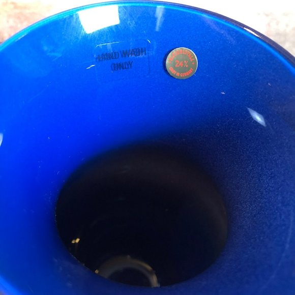 Colbalt Blue Glass Vase Covered W/Gold Overlay Bleikristall made In Germany - Picture 2 of 5